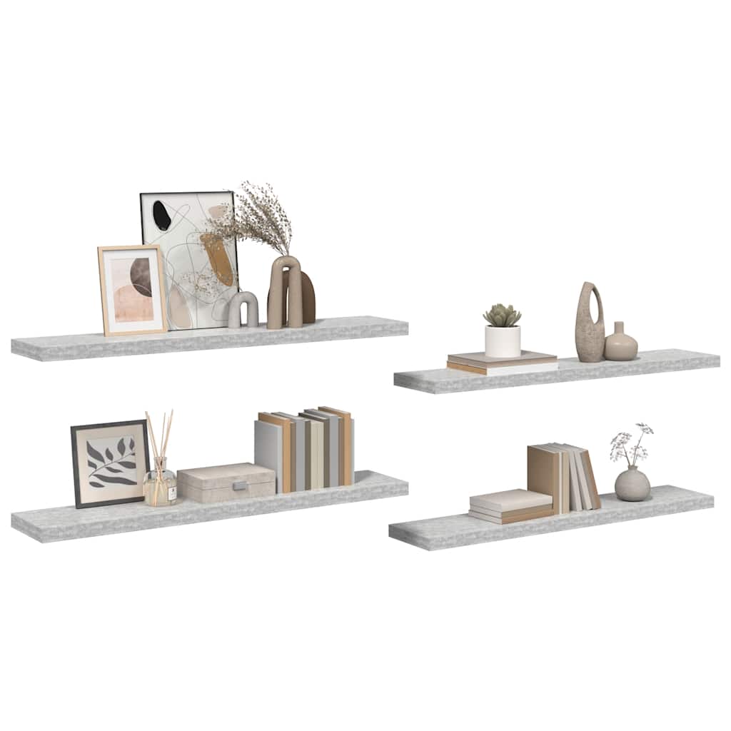 Wall shelves, 4 pcs., grey, 120x23.5x3.8cm, MDF
