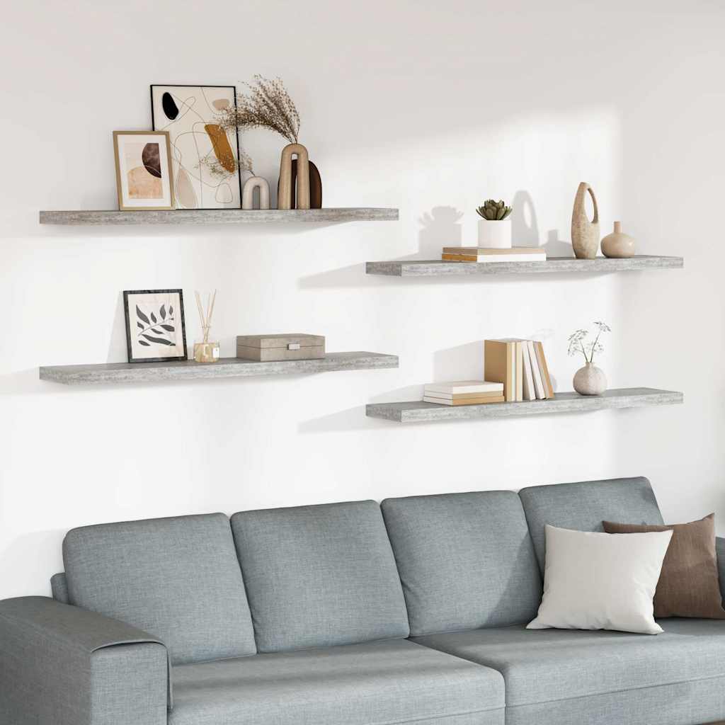 Wall shelves, 4 pcs., grey, 120x23.5x3.8cm, MDF
