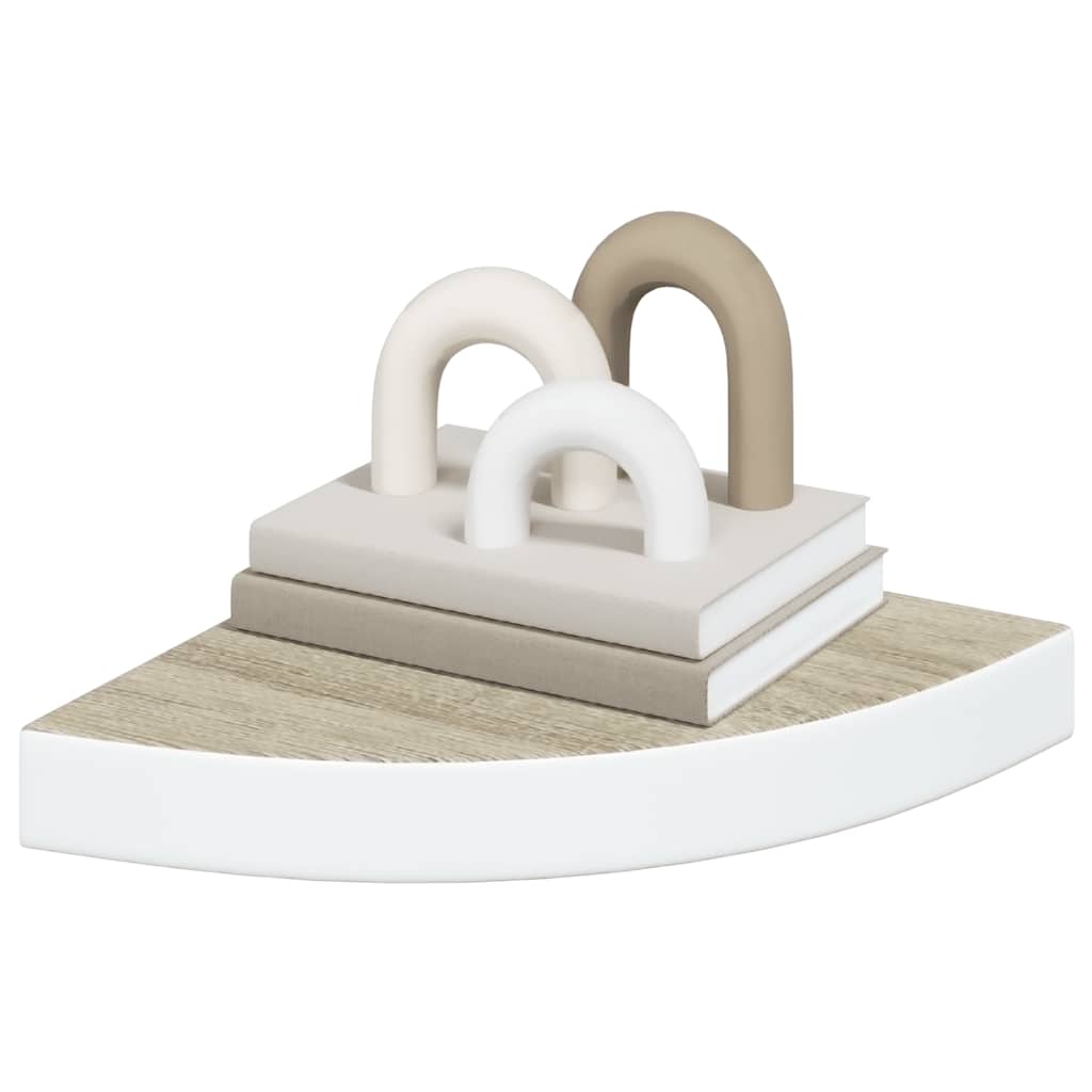 Sieninės lentynos, 4vnt., baltos/ąžuolo, 25x25x3,8cm, MDF