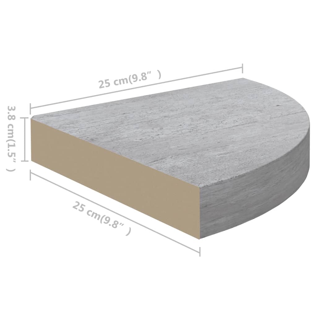 Sienas stūra plaukti, 2 gab., pelēki, 25x25x3,8cm, MDF