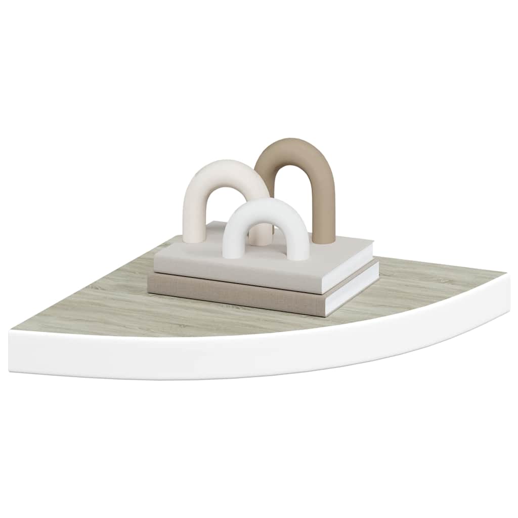 Sieninė kampinė lentyna, ąžuolo ir balta, 35x35x3,8cm, MDF
