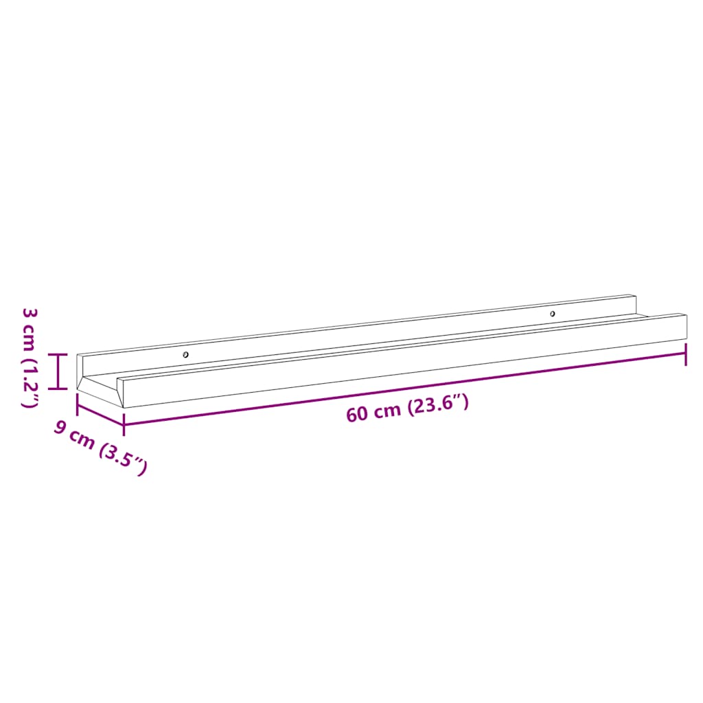 Wall shelves, 2 pcs., white, 60x9x3cm, glossy