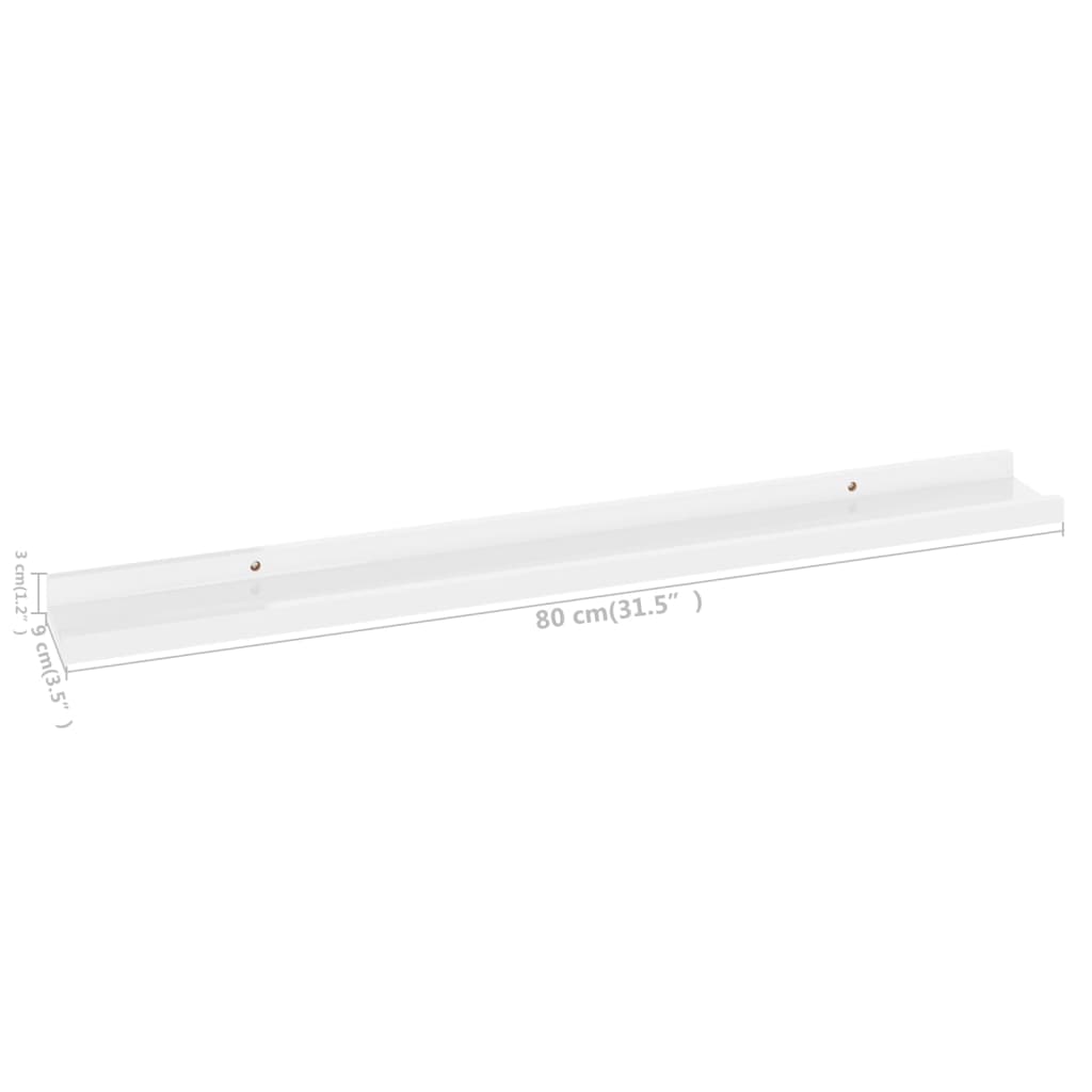 Wall shelves, 2 pcs, white, 80x9x3cm, glossy