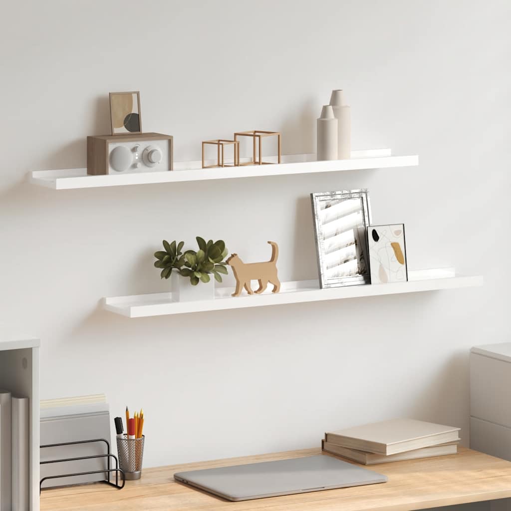Wall shelves, 2 pcs, white, 80x9x3cm, glossy