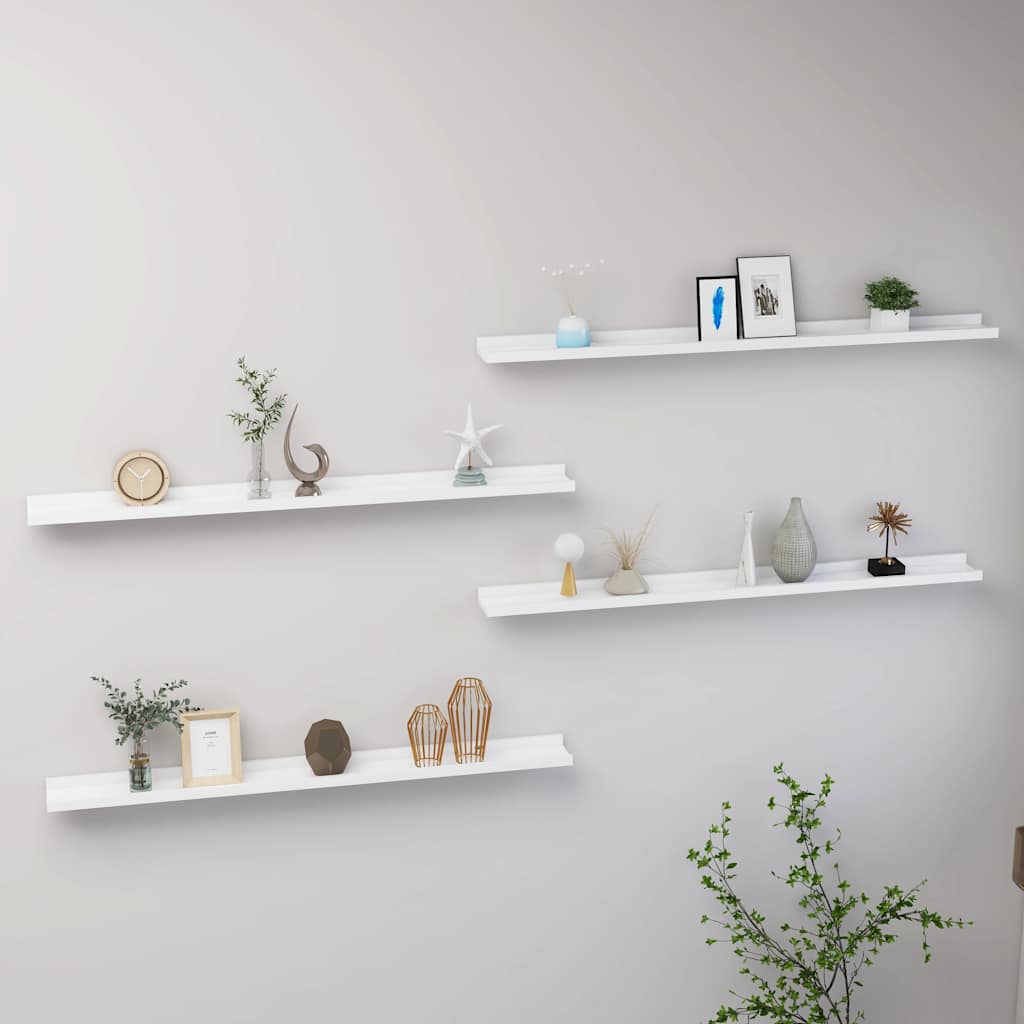 Wall shelves, 4 pcs., white, 100x9x3 cm