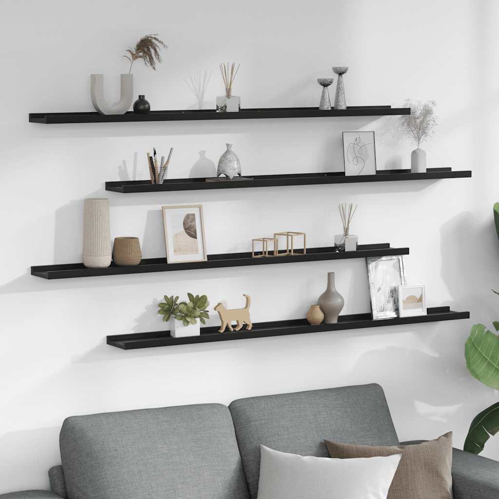 Wall shelves, 4 pcs., black, 115x9x3cm
