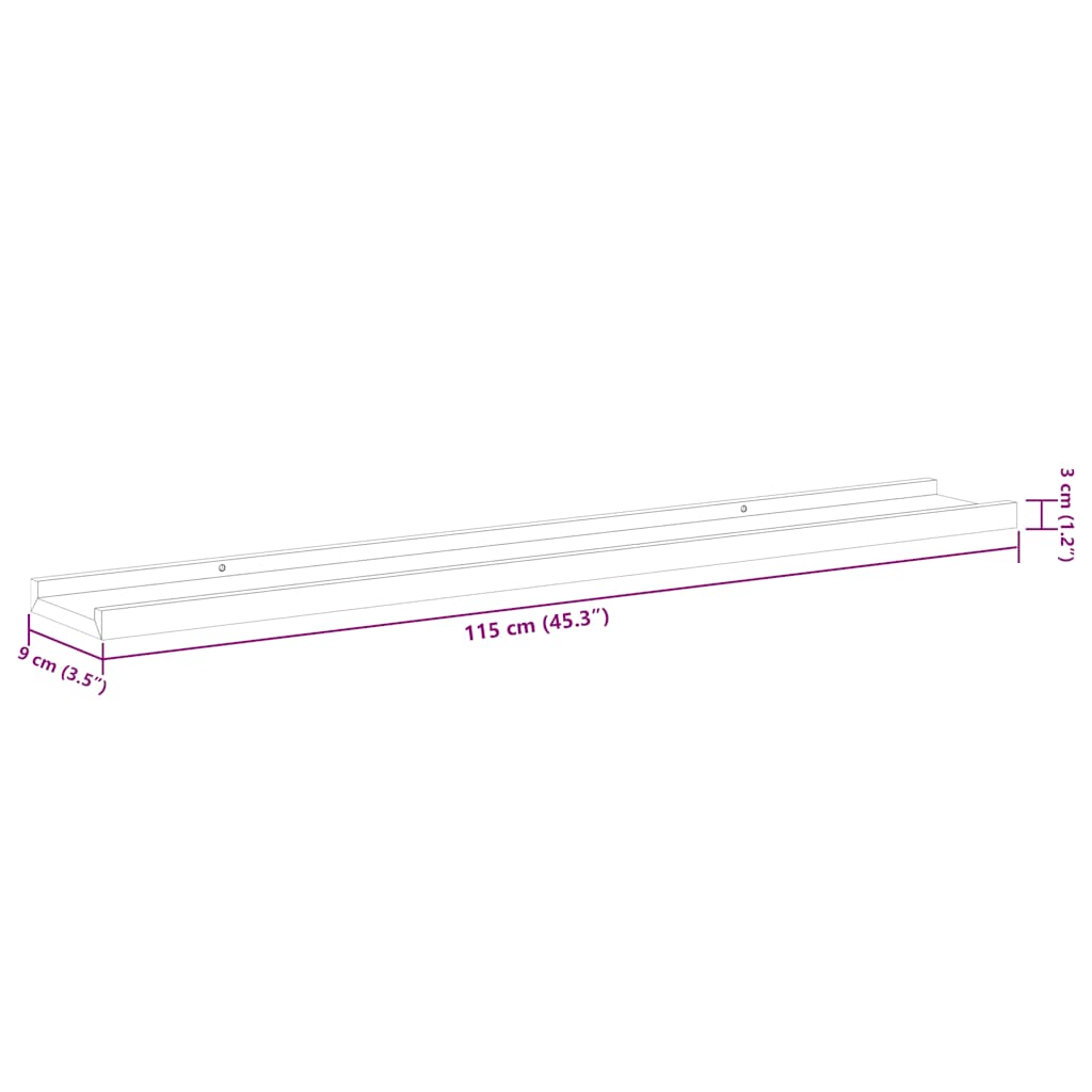 Wall shelves, 4 pcs., black, 115x9x3cm