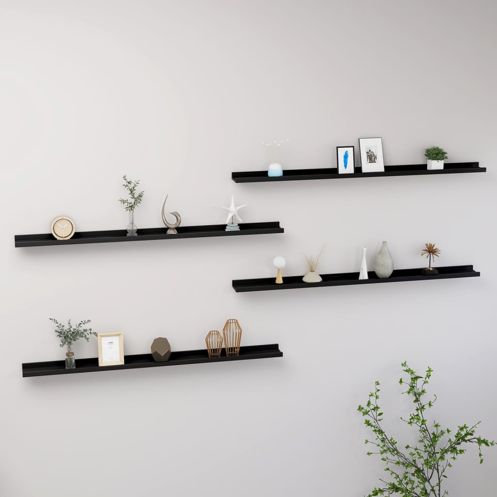 Wall shelves, 4 pcs., black, 115x9x3cm
