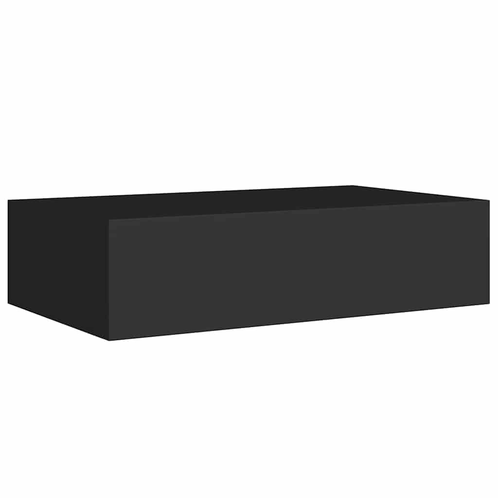 Wall shelf with drawer, black, 40x23.5x10cm, MDF