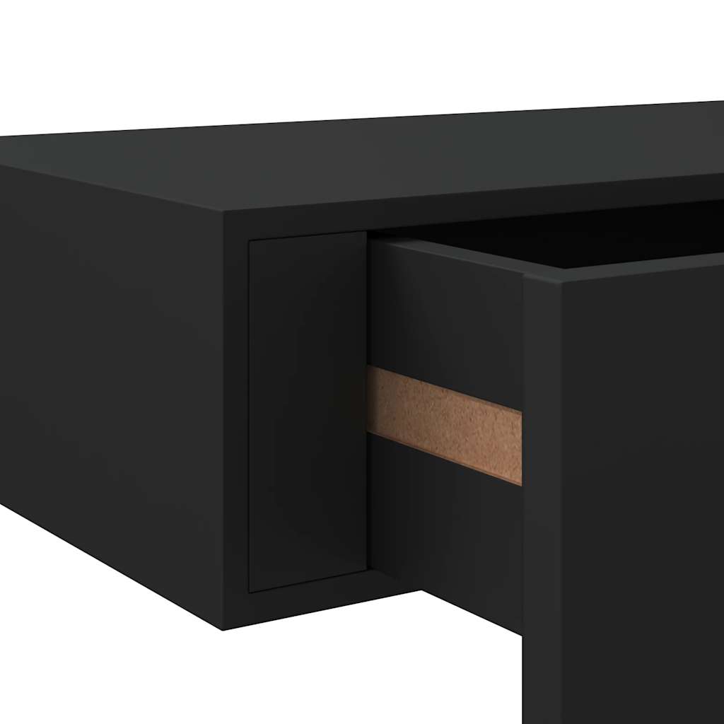 Wall shelf with drawer, black, 40x23.5x10cm, MDF