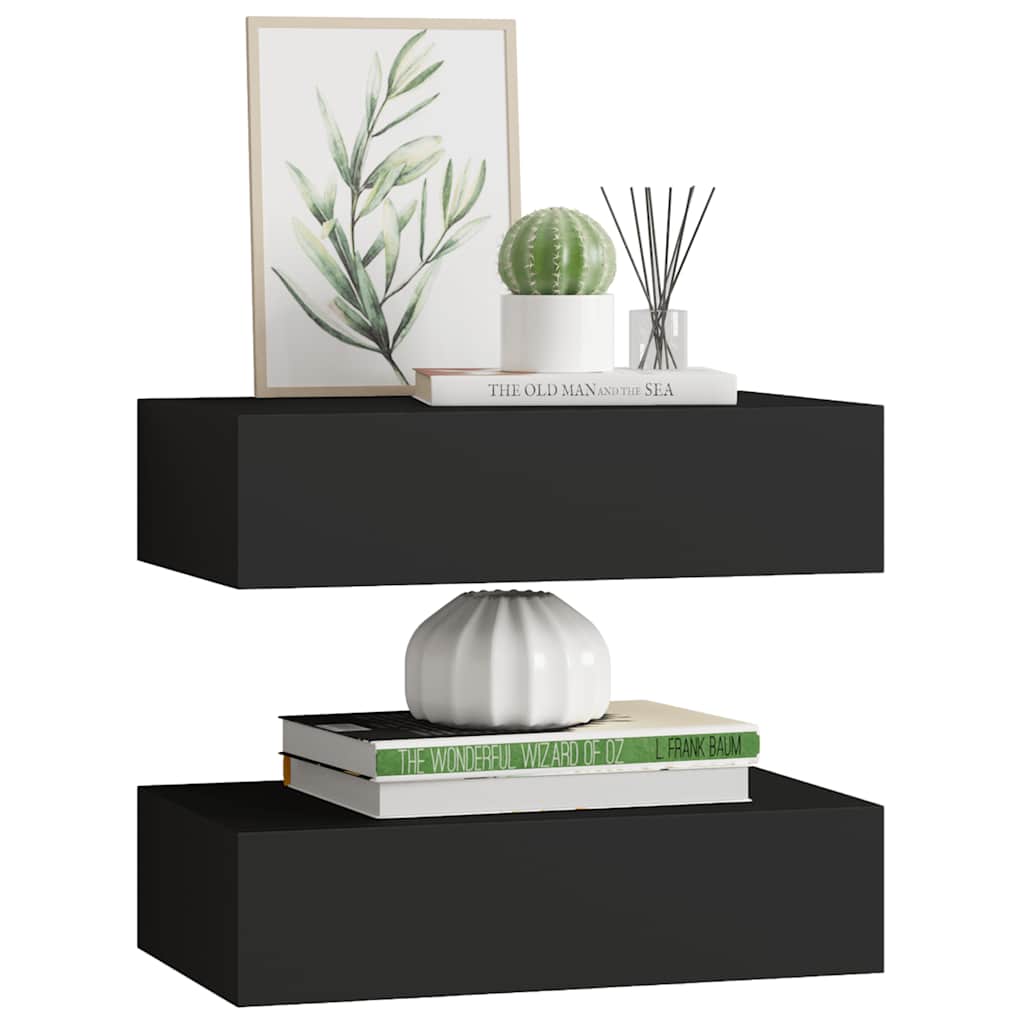 Lentynos su stalčiais, 2vnt., juodos, 40x23,5x10cm, MDF