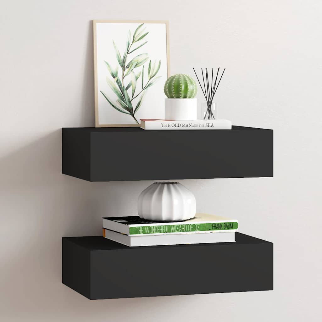 Lentynos su stalčiais, 2vnt., juodos, 40x23,5x10cm, MDF