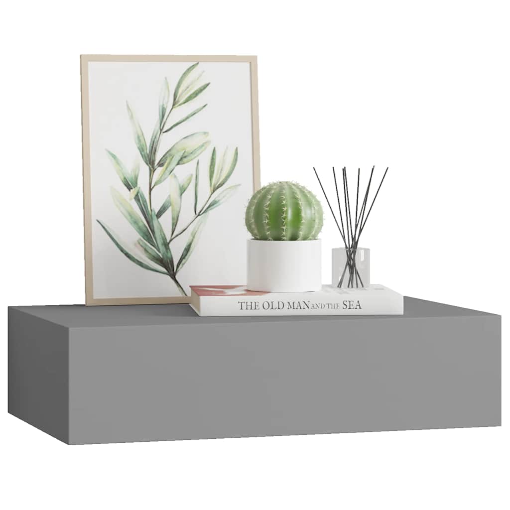 Wall shelf with drawer, gray, 40x23.5x10cm, MDF