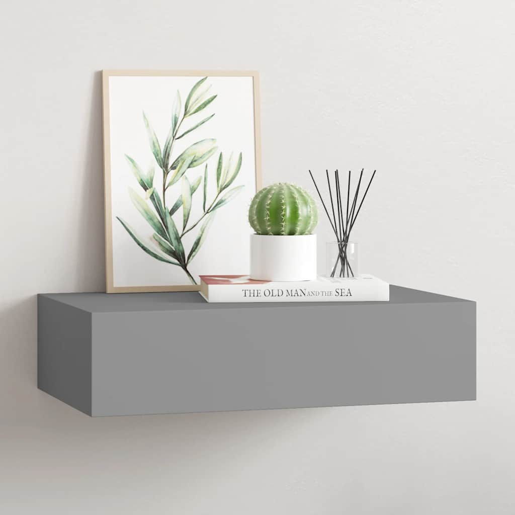Wall shelf with drawer, gray, 40x23.5x10cm, MDF