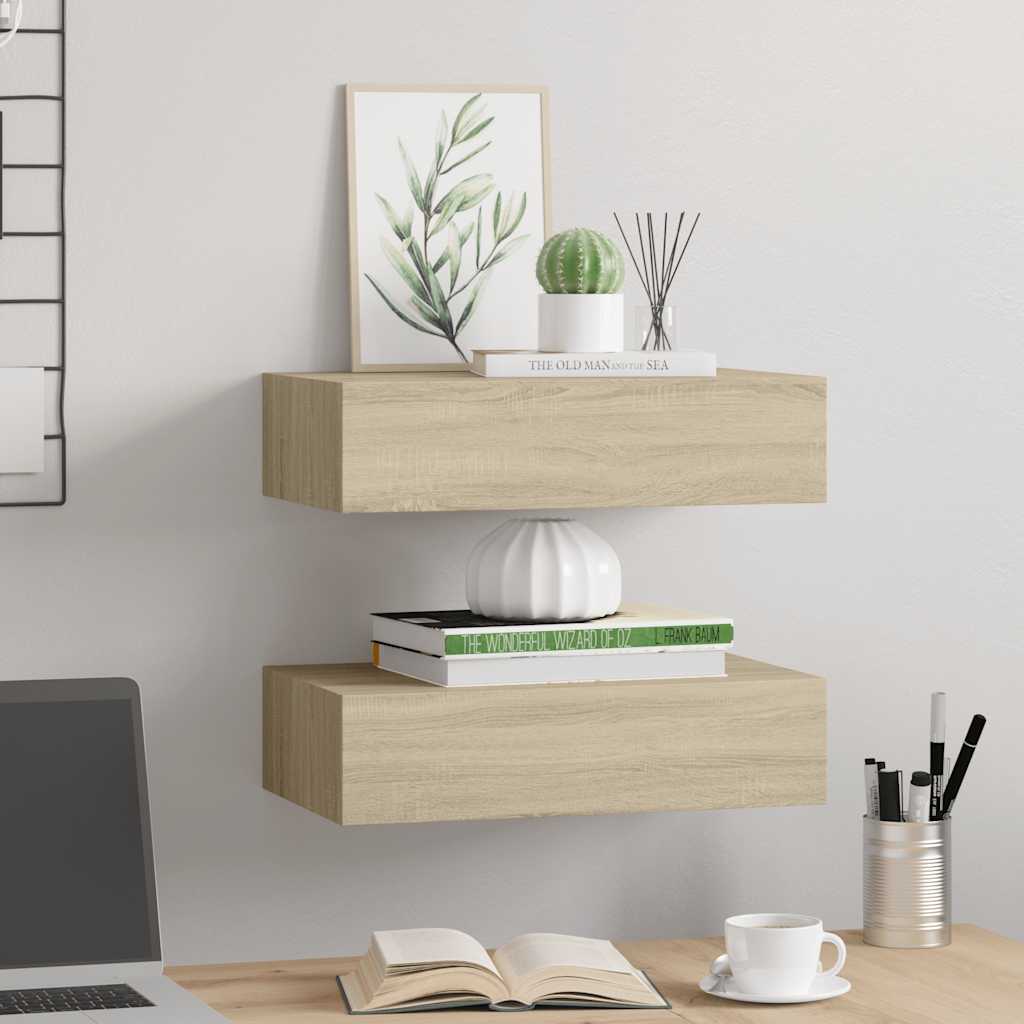 Plaukti ar atvilktnēm, 2 gab., ozola, 40x23,5x10 cm, MDF