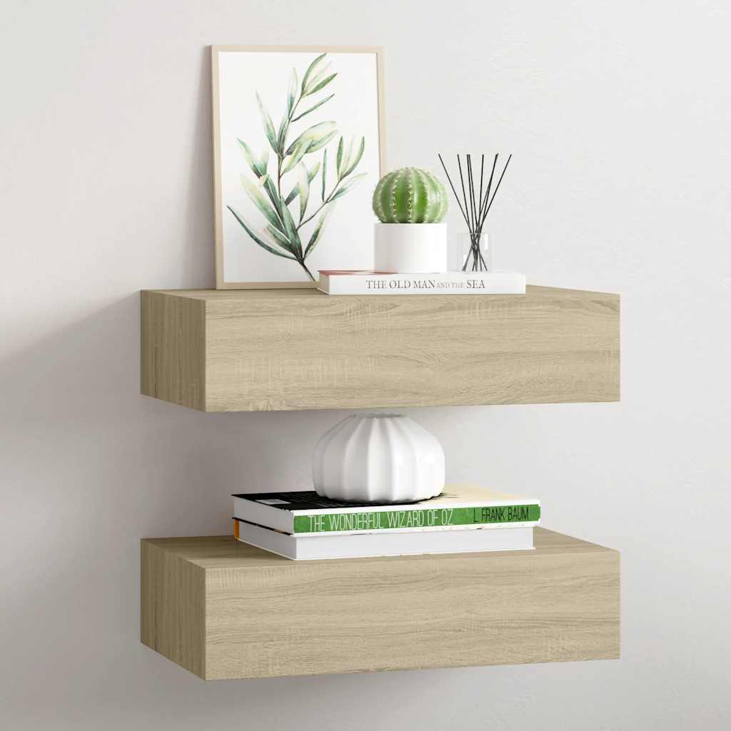 Plaukti ar atvilktnēm, 2 gab., ozola, 40x23,5x10 cm, MDF