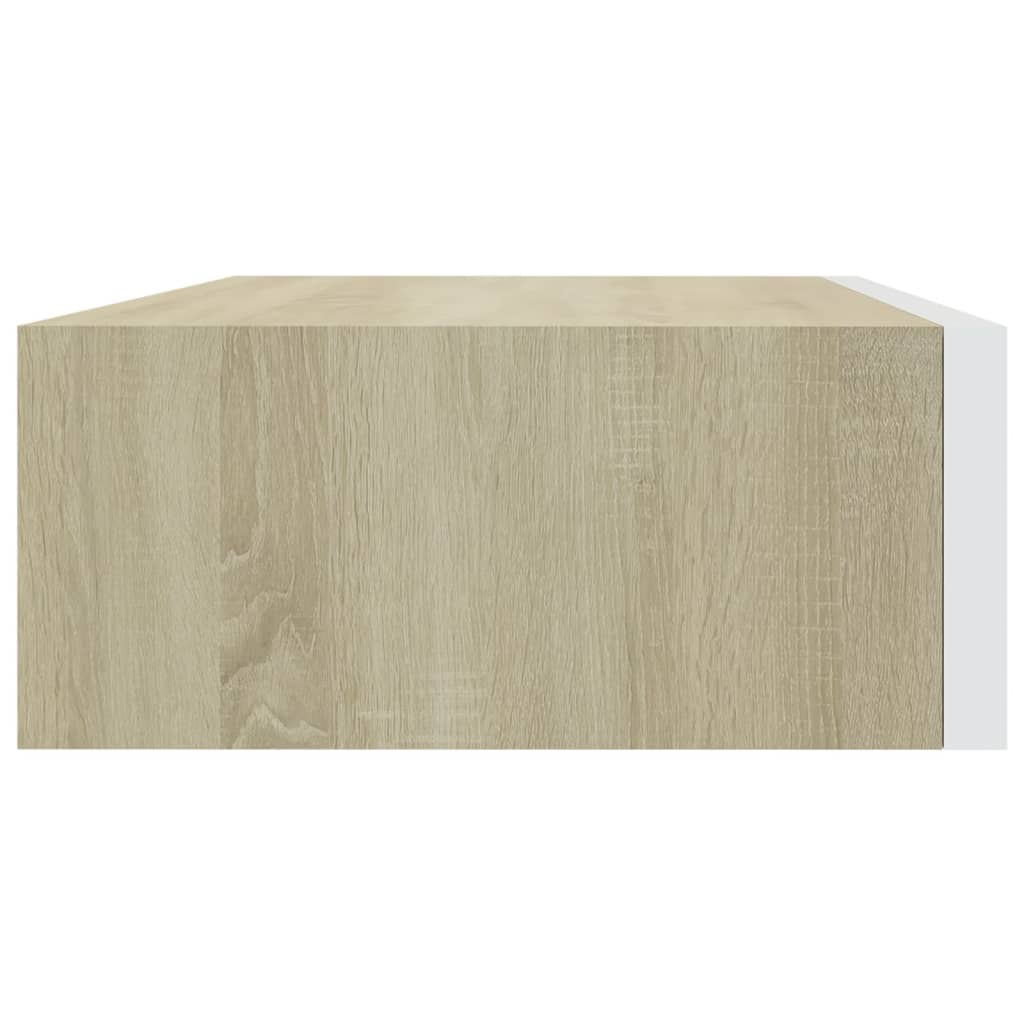Sienas plaukts ar atvilktni, ozols/balts, 40x23,5x10cm, MDF