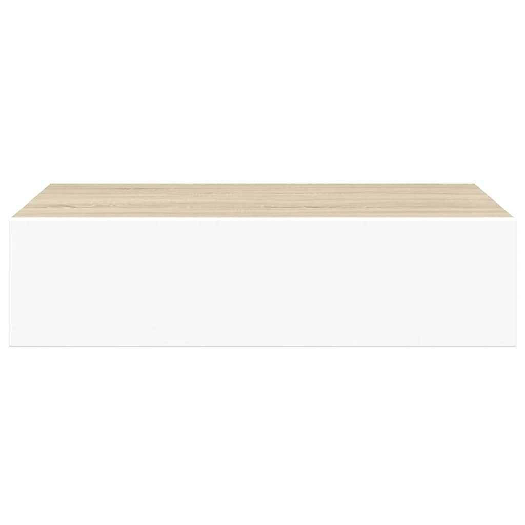 Sienas plaukts ar atvilktni, ozols/balts, 40x23,5x10cm, MDF