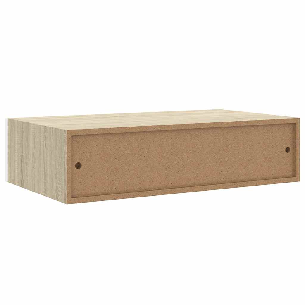 Sienas plaukts ar atvilktni, ozols/balts, 40x23,5x10cm, MDF