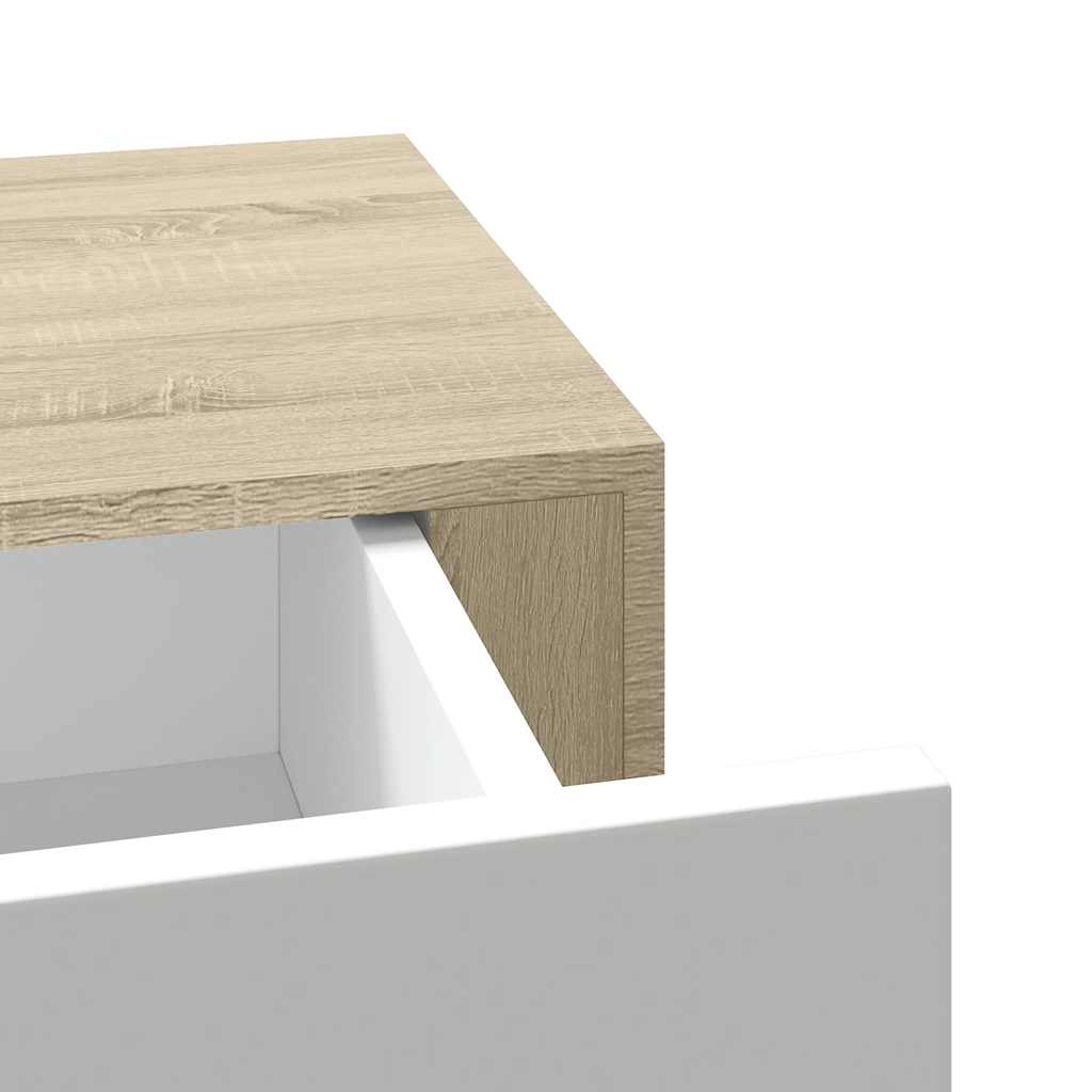 Sienas plaukts ar atvilktni, ozols/balts, 40x23,5x10cm, MDF