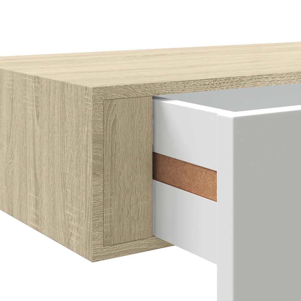 Sienas plaukts ar atvilktni, ozols/balts, 40x23,5x10cm, MDF