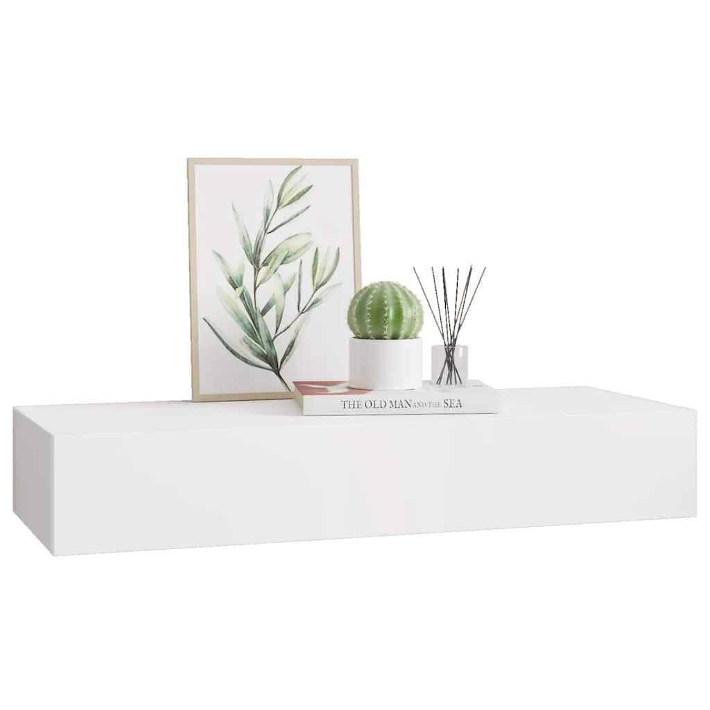 Wall shelf with drawer, white, 60x23.5x10cm, MDF