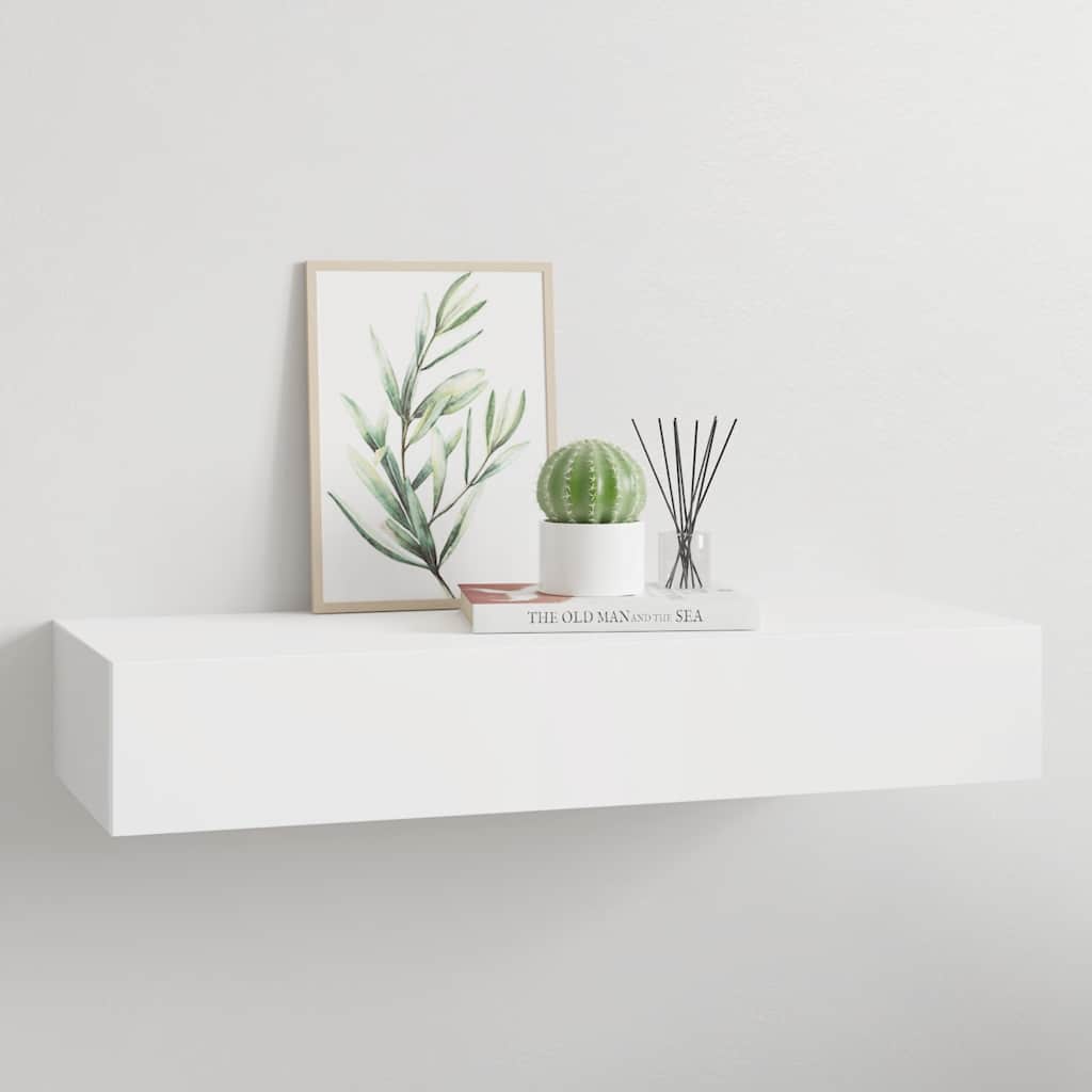 Wall shelf with drawer, white, 60x23.5x10cm, MDF