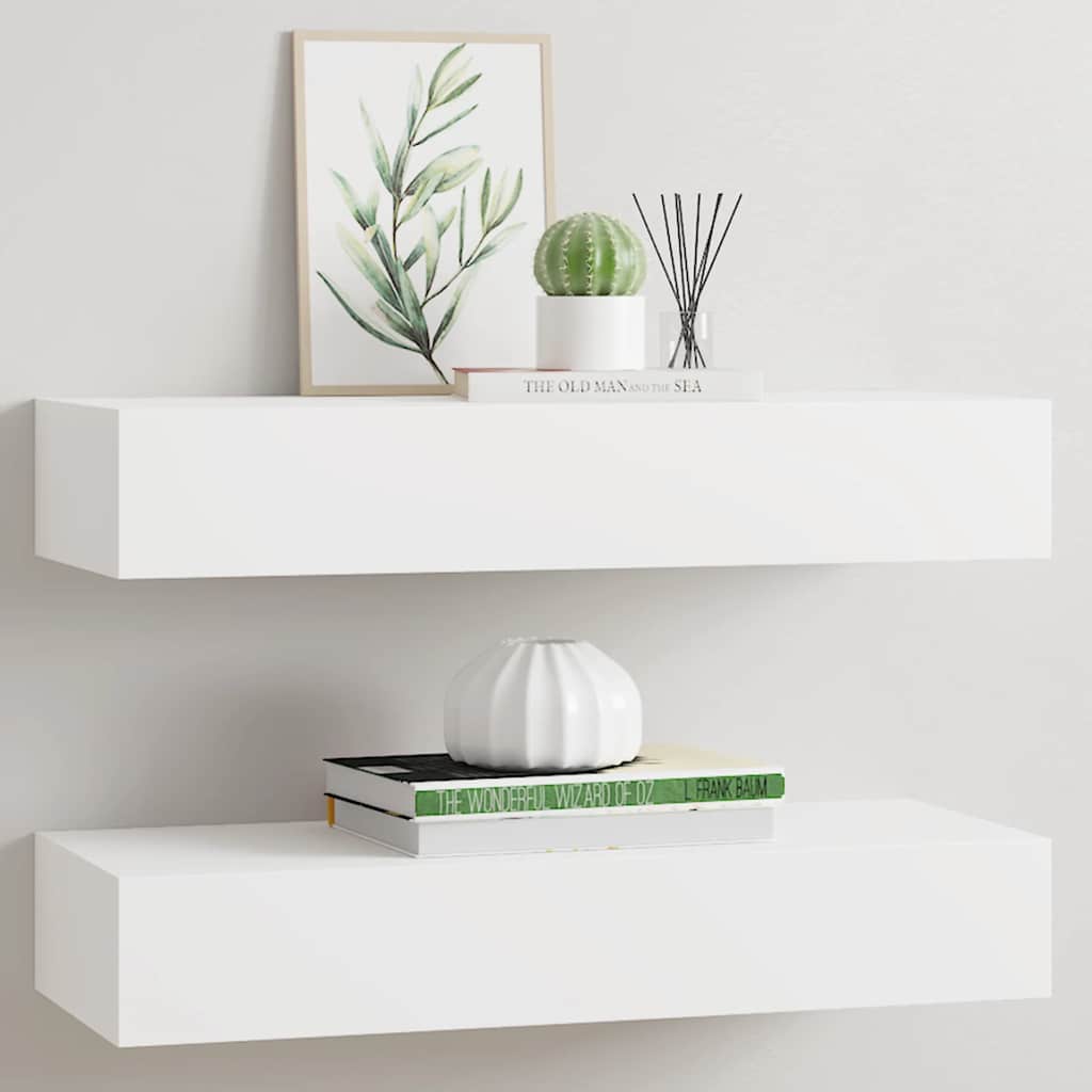 Shelves with drawers, 2 pcs., white, 60x23.5x10cm, MDF