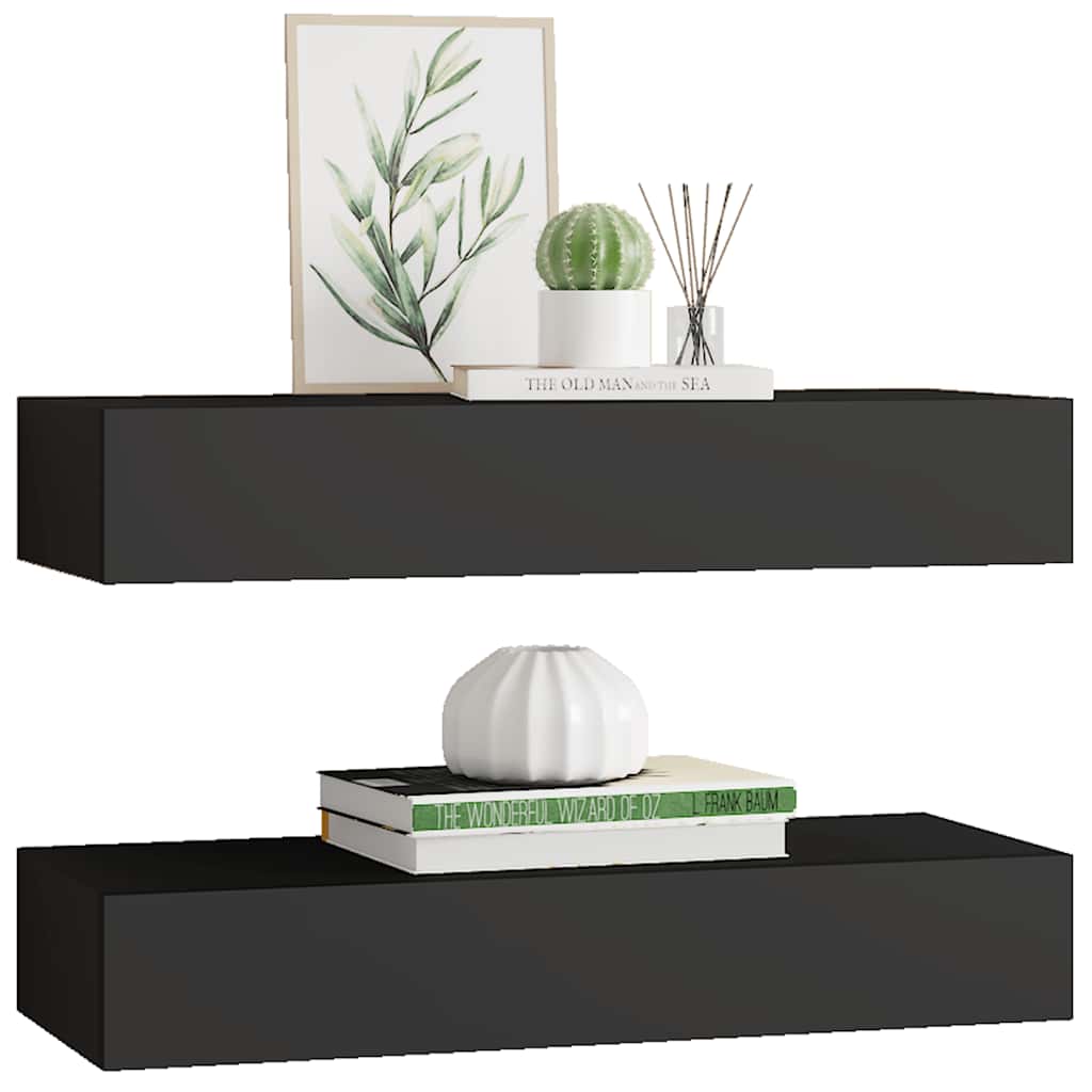 Lentynos su stalčiais, 2vnt., juodos, 60x23,5x10cm, MDF
