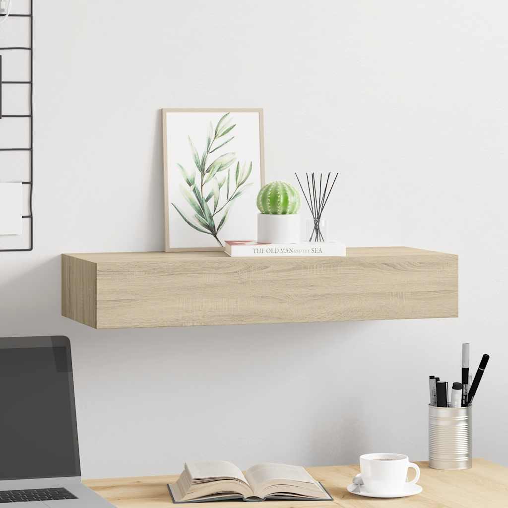 Wall shelf with drawer, oak, 60x23.5x10cm, MDF