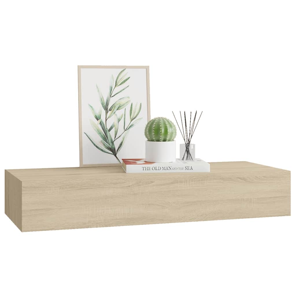 Sieninė lentyna su stalčiumi, ąžuolo, 60x23,5x10cm, MDF