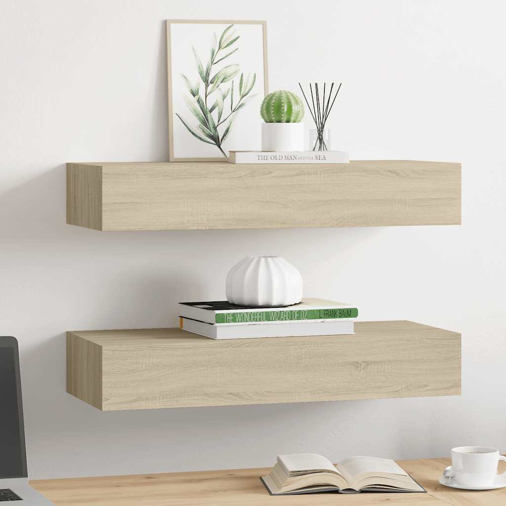 Shelves with drawers, 2 pcs., oak, 60x23.5x10cm, MDF