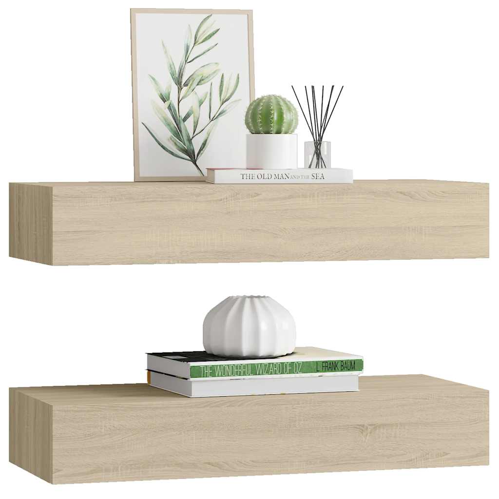 Shelves with drawers, 2 pcs., oak, 60x23.5x10cm, MDF
