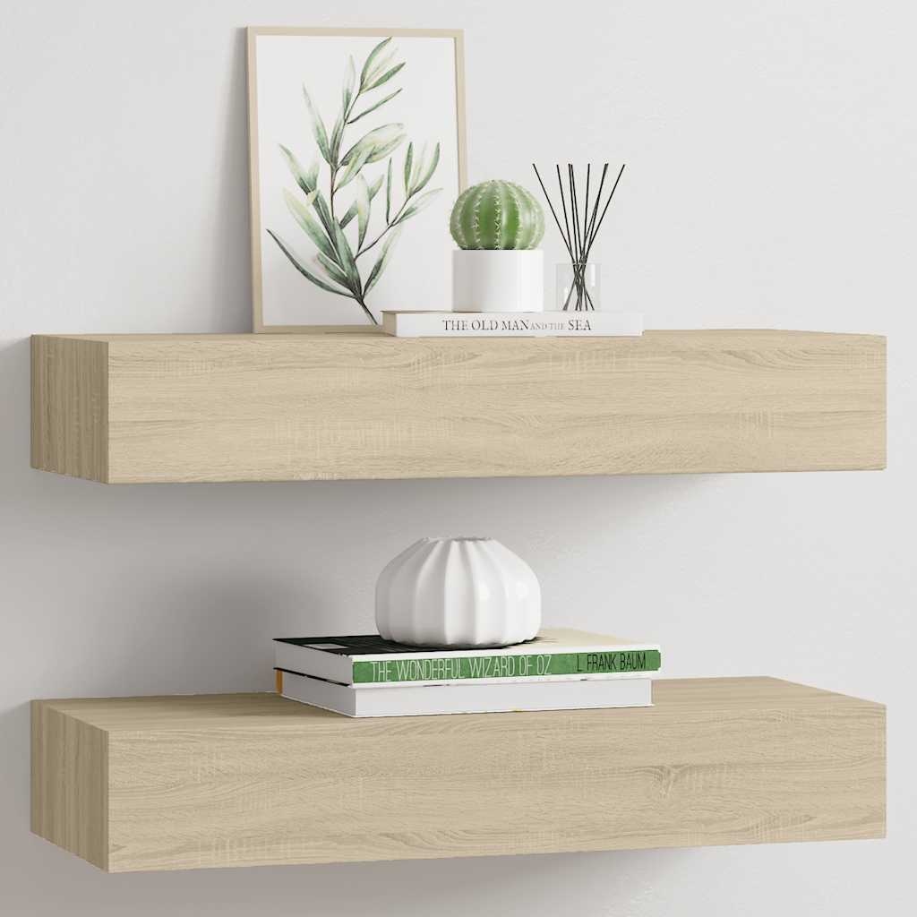Shelves with drawers, 2 pcs., oak, 60x23.5x10cm, MDF