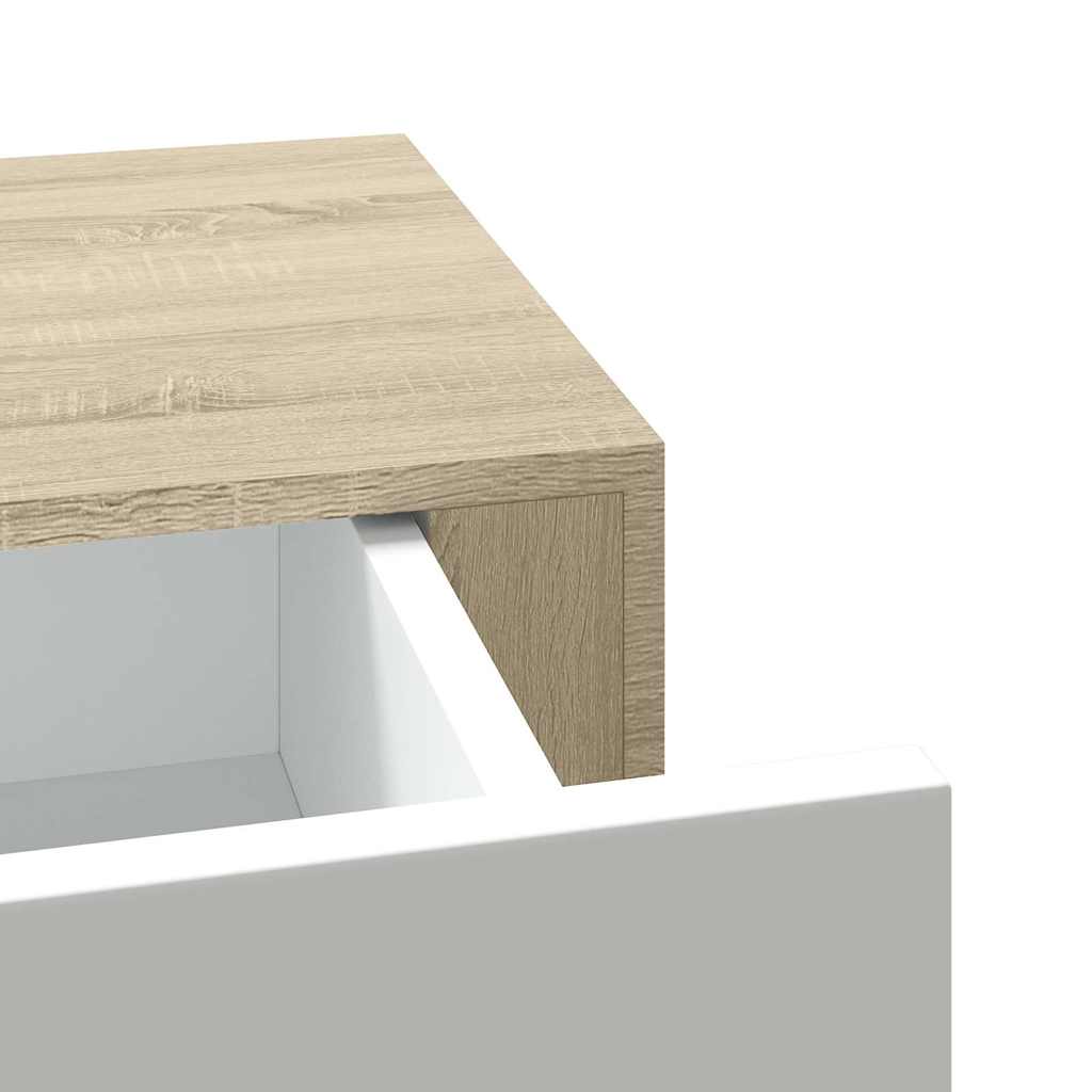 Pie sienas stiprināms plaukts ar atvilktnēm, ozolkoka un baltā krāsā, 60x23,5x10cm, MDF