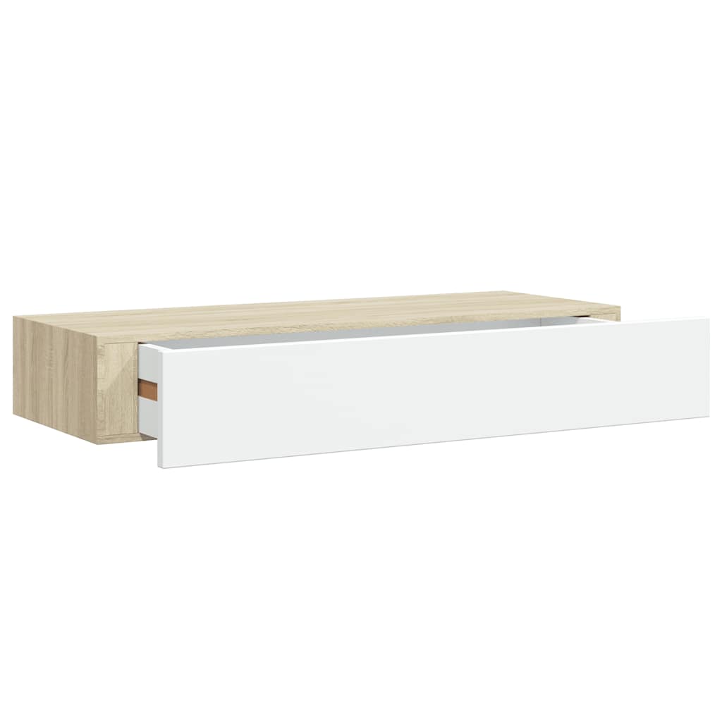 Sienas atvilktņu plaukti, 2 gab., ozola un baltā krāsā, 60x23,5x10cm, MDF