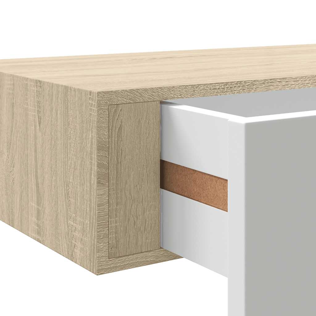 Sienas atvilktņu plaukti, 2 gab., ozola un baltā krāsā, 60x23,5x10cm, MDF