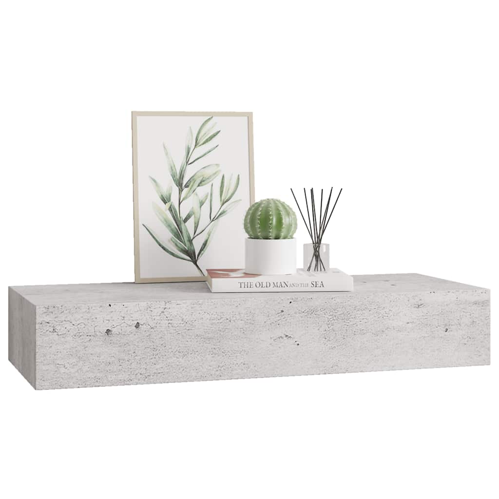 Sienas plaukts ar atvilktni, betona pelēks, 60x23,5x10cm, MDF