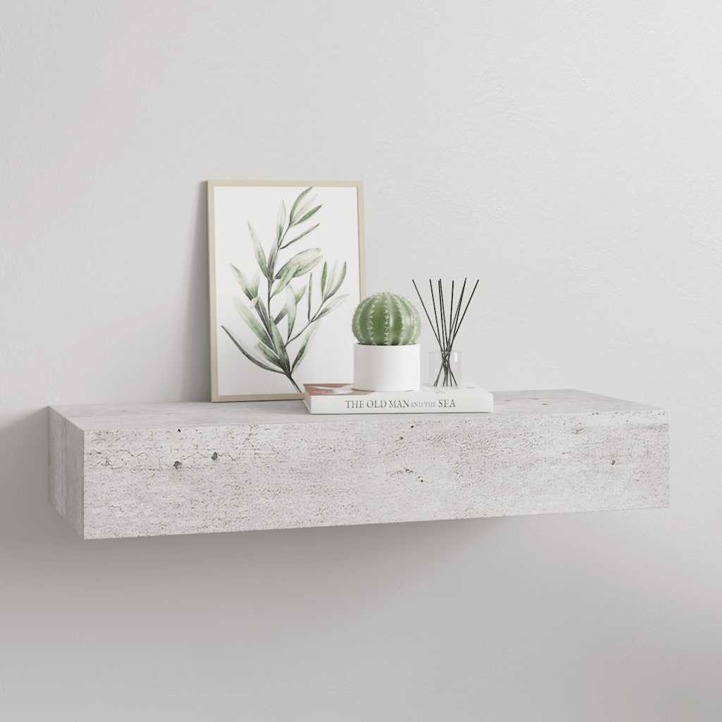 Sienas plaukts ar atvilktni, betona pelēks, 60x23,5x10cm, MDF