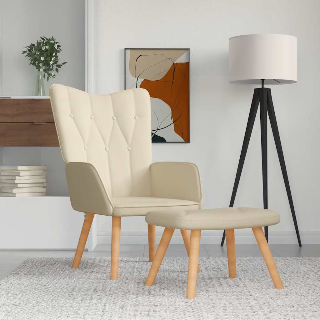 Recliner with footrest, cream, fabric