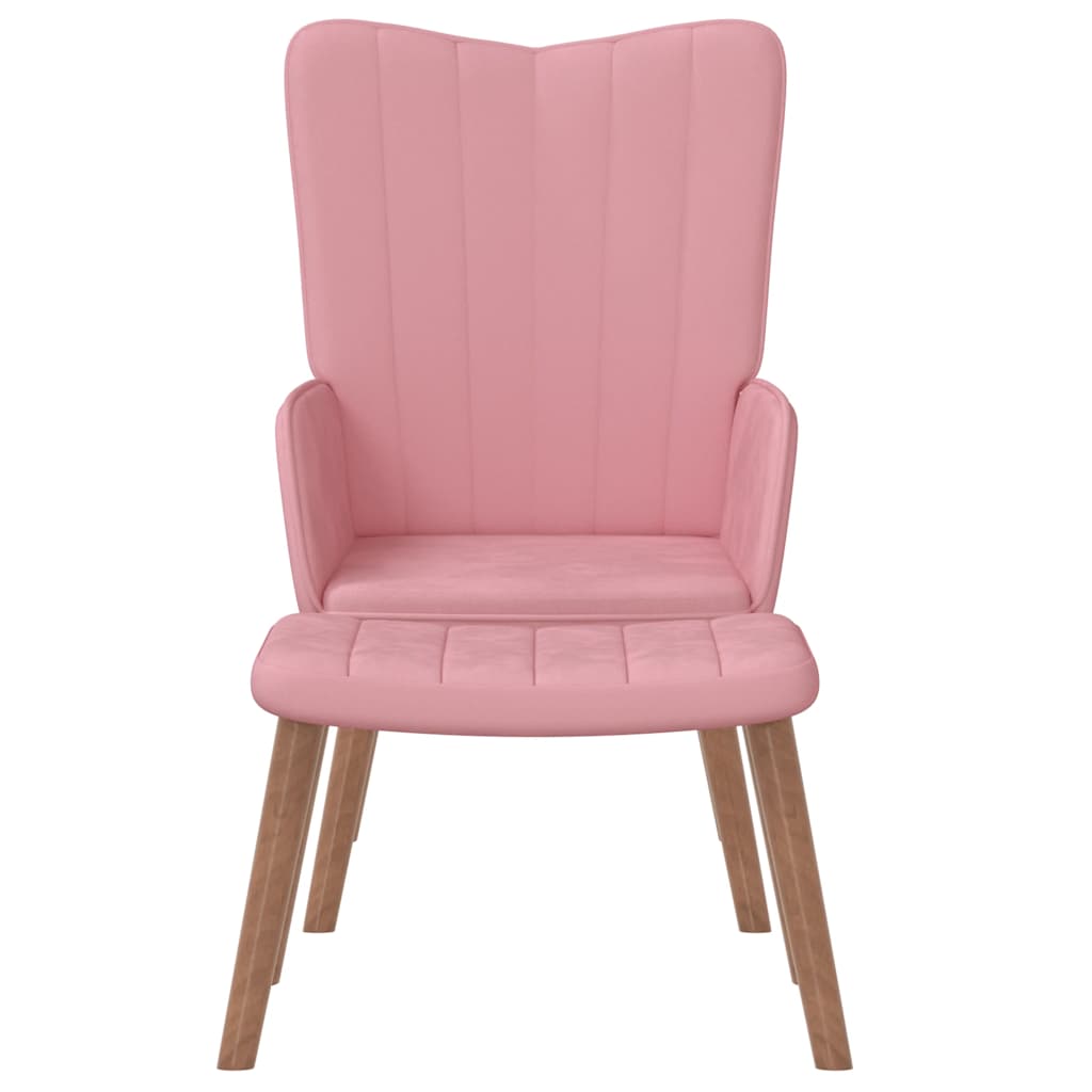 Relax armchair with footrest, pink, velvet