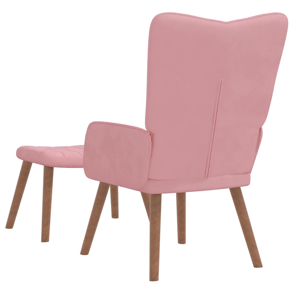 Relax armchair with footrest, pink, velvet