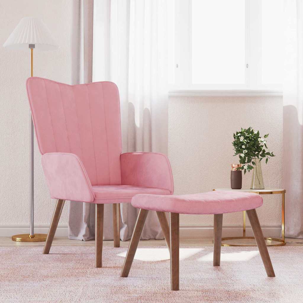 Relax armchair with footrest, pink, velvet