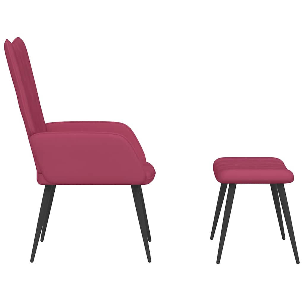 Atpūtas krēsls ar kāju balstu, sarkanvīna krāsā, samts
