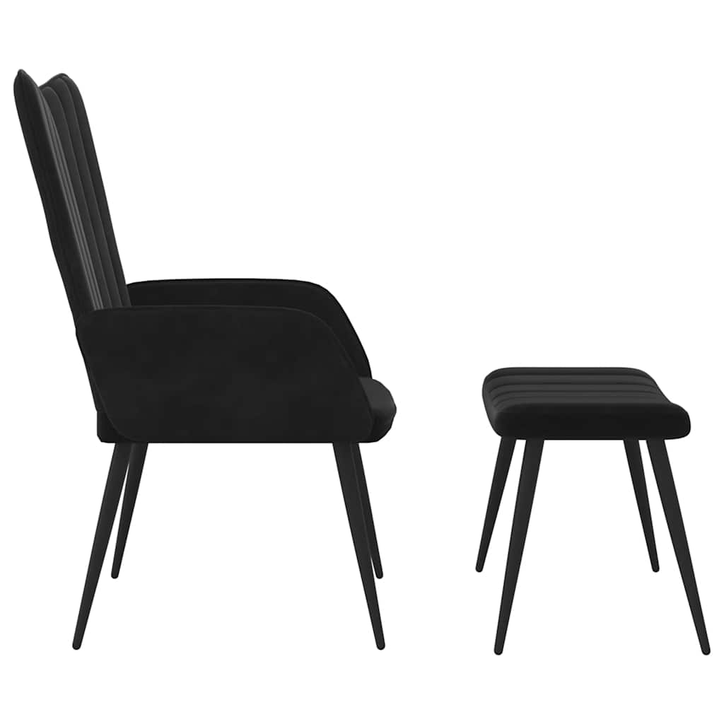 Relax chair with footrest, black, velvet