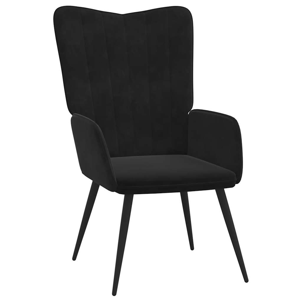 Relax chair with footrest, black, velvet