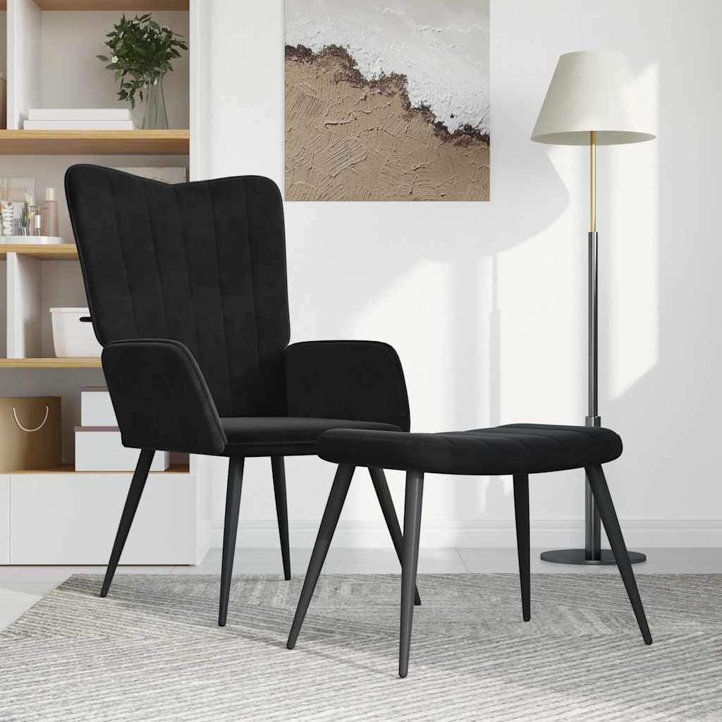 Relax chair with footrest, black, velvet