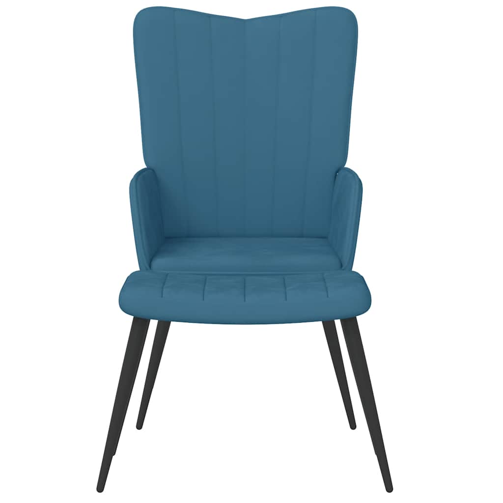 Recliner armchair with footrest, blue, velvet