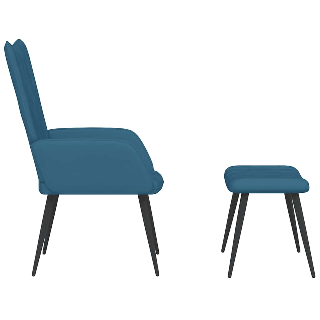 Recliner armchair with footrest, blue, velvet