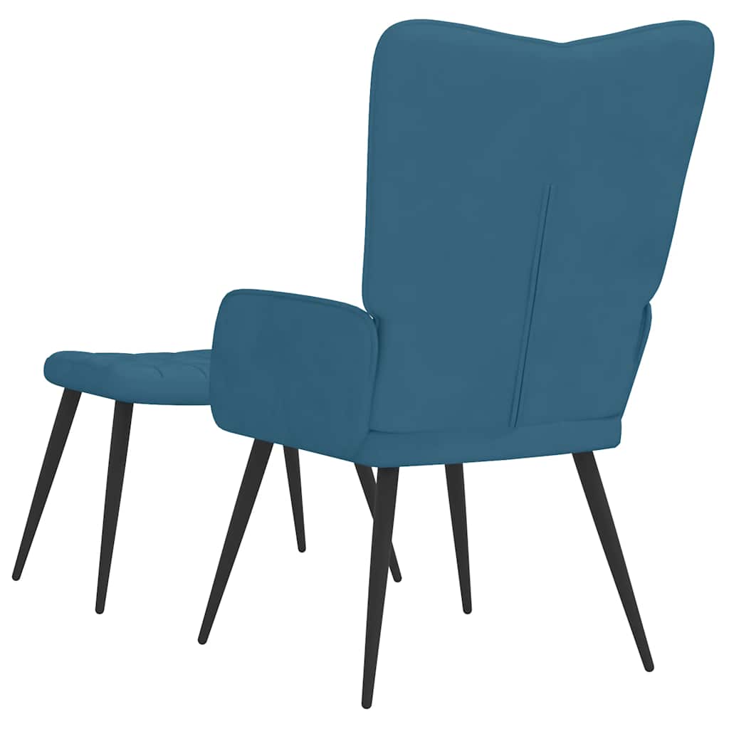 Recliner armchair with footrest, blue, velvet